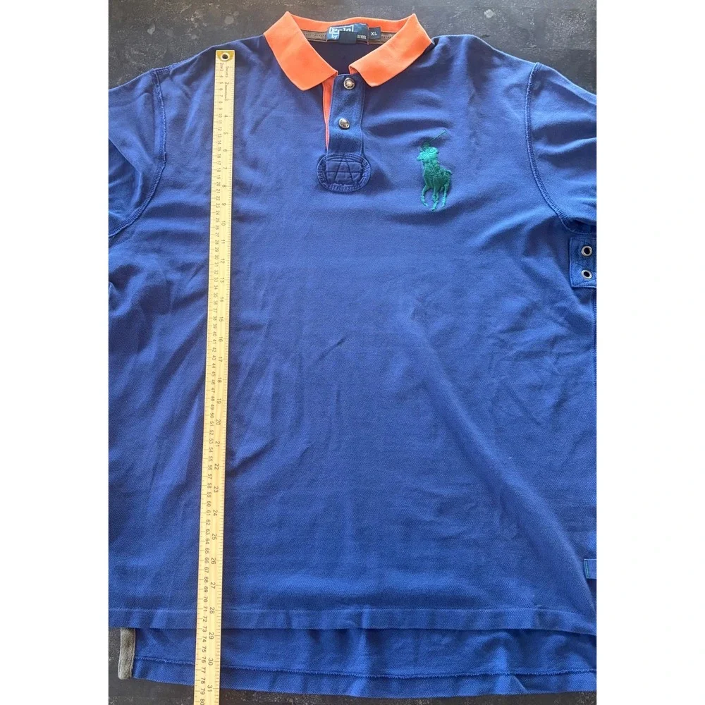 Polo Ralph Lauren Mens XL Navy Blue Orange Collar Big Pony Polo Shirt Cotton